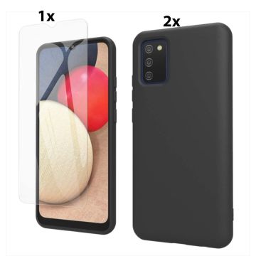 Samsung Galaxy A02s Hoesje Soft Nano Silicone Backcover Gel Zwart Met 2x Glazen Screenprotector