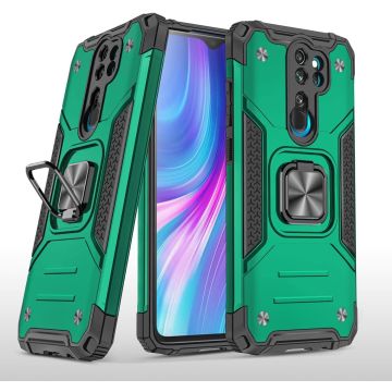 Xiaomi Redmi Note 8 Pro Hoesje - Heavy Duty Armor hoesje Groen - Redmi Note 8 Pro silicone TPU 360-Degree hybride hoesje Kickstand ringhouder met Magnetisch Auto Mount