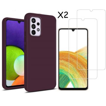 Samsung A33 hoesje silicone soft cover Wine Rood - Samsung Galaxy A33 5G Silicone colour hoesje - Galaxy A33 case Liquid Nano Silicone cover - A33 Screenprotector 2 pack