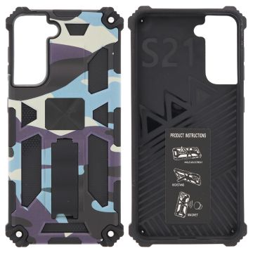 Samsung Galaxy S21 Hoesje - Rugged Extreme Backcover Camouflage met Kickstand - Paars