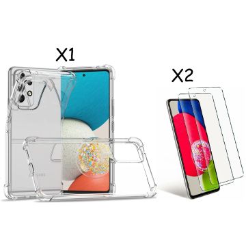 Samsung A53 5G Hoesje transparant Anti Shock silicone hoesje - Samsung Galaxy A53 5G hoesje silicone Backcover hoesje - Samsung A53 Screenprotector Glazen 2 pack