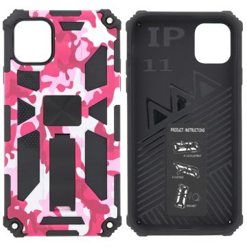 Hoesje Geschikt voor iPhone 11 Hoesje - Rugged Extreme Backcover Camouflage met Kickstand - Pink