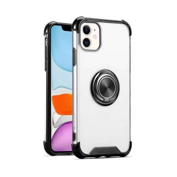 Hoesje Geschikt voor iPhone 11 Pro silicone - shock proof met Ringhouder – Transparant / Zwart