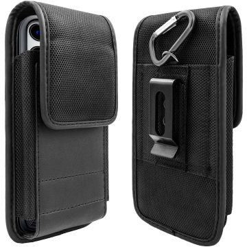 Riem Holster Hoesje Zwart - Flip Phone Pouch hoesje vertical Nylon Holster 5.5 Samsung A52 / A52s / A72 / A02s / A12 / A42 / A02 / A51 / A50 / A70 / A71 / A21s /
