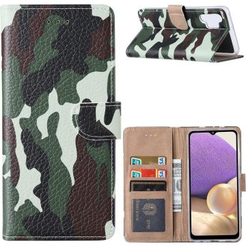 Samsung A32 Hoesje Camouflage Legerprint - Samsung Galaxy A32 4G Boekcase / Portemonnee Hoesje - Camouflage Legerprint hoesje Samsung A32 4G