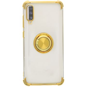 Samsung Galaxy A50 hoesje silicone met ringhouder Back Cover Case - Transparant/Goud