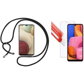 Samsung A12 Hoesje - Galaxy A12 hoesje transparant Shockproof Backcover met koord - Galaxy A12 screenprotector 1x