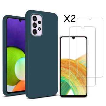 Samsung A33 hoesje silicone soft cover Pine Groen - Samsung Galaxy A33 5G Silicone colour hoesje - Galaxy A33 case Liquid Nano Silicone cover - A33 Screenprotector 2 pack