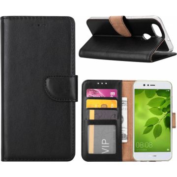 Huawei P Smart Booktype / Portemonnee TPU Lederen Hoesje Zwart