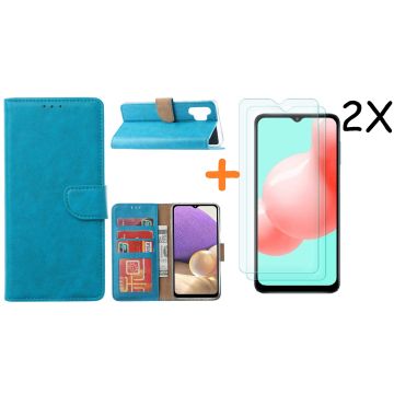 Samsung A32 hoesje bookcase Blauw - Galaxy A32 4G hoesje portemonnee wallet case - A32 book case hoes cover - Galaxyt A32 4G screenprotector / 2X tempered glass