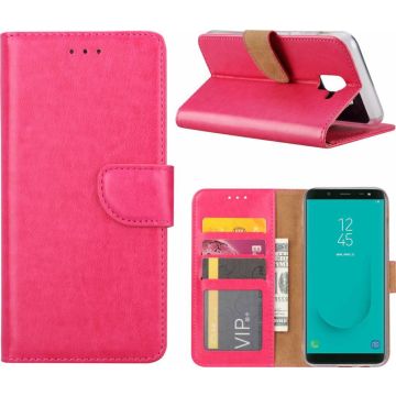 Ntech Samsung Galaxy J6 (2018) case Roze Portemonnee hoesje met opbergvakjes