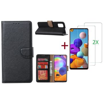 Samsung Galaxy A21S Hoesje - Zwart Met 2X glas Screenprotector