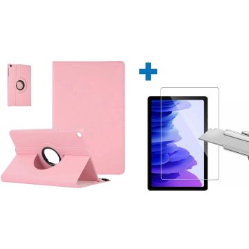 Samsung Galaxy Tab A7 Hoes - (2020/2022) - 360 graden draaibaar case Licht Roze + screenprotector gehard glas
