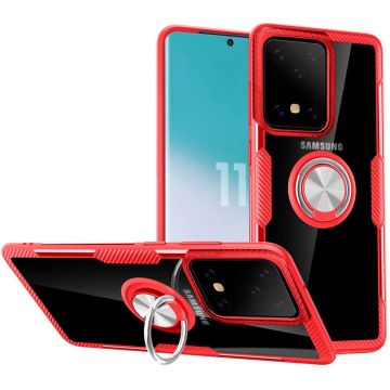 Samsung Galaxy S20 Plus Luxe Back Hoesje & Metalen Ring houder - Rood
