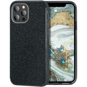 Hoesje Geschikt voor iPhone 12 / 12 Pro Hoesje - Glitter TPU backcover - zwart
