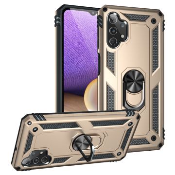 Samsung A32 Hoesje - Galaxy A32 5G Goud hoesje Anti-Shock Hybrid Armor case Ring houder TPU backcover met kickstand
