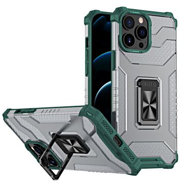 Hoesje Geschikt voor iPhone 13 Pro Max transparent rugged case Met Ringhouder – Groen