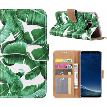 Samsung Galaxy S8+ (Plus) Blaadjes Design Booktype Kunstleer Hoesje Met Pasjesruimte