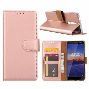 Nokia 3.1 Booktype Kunstleer Hoesje Met Pasjesruimte Rose Goud