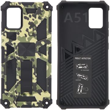 Samsung Galaxy A51 (4G) Hoesje - Rugged Extreme Backcover Army Camouflage met Kickstand - Groen