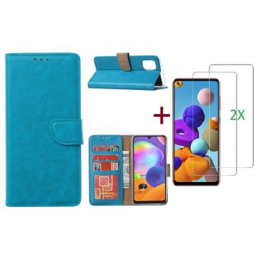 Samsung Galaxy A21S Hoesje Blauw / 2X glas Screenprotector