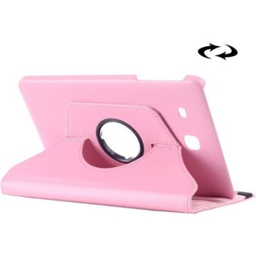 Samsung Galaxy Tab E 9.6 horizontaal Litchi structuur 360º Draaibaar Hoesje (Licht roze)