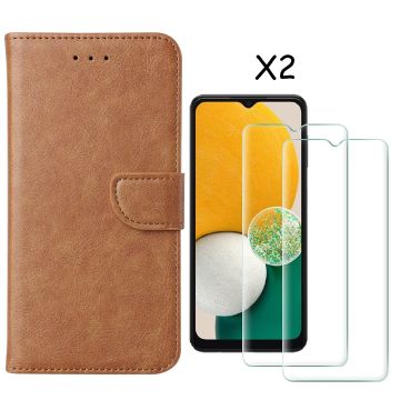 Samsung A03 Core hoesje bookcase Bruin - Samsung Galaxy A03 Core bookcase portemonnee hoesje - Samsung A03 Core screenprotector / 2X Beschermglas