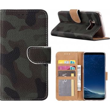 Samsung Galaxy S8+ (Plus) Donker Camouflage Design Booktype Kunstleer Hoesje & Pasjesruimte