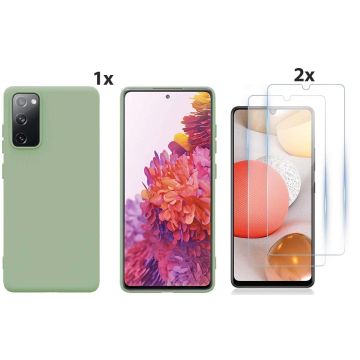 Samsung Galaxy S20 Hoesje Soft Nano Silicone Backcover Gel Thee Groen Met 2x Glazen Screenprotector