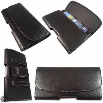 Universeel Samsung Galaxy Note 9 / 8 Riem Holster Kunstleer Case Hoesje - Zwart