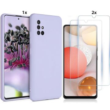 Samsung Galaxy A32 4G Hoesje Soft Nano Silicone Backcover Gel Lila Paars Met 2x Glazen Screenprotector