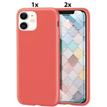 Hoesje Geschikt voor iPhone 11 Hoesje Soft Nano Silicone Backcover Gel Fluo Roze Met 2x Glazen screenprotector