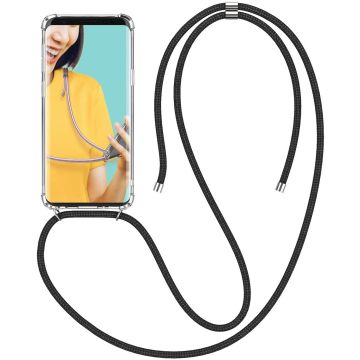 Samsung S9 Hoesje transparant silicone met Koord - Galaxy S9 Koord hoesje draagkoord TPU backcover - Zwart