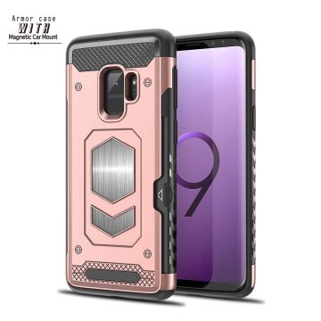 Ntech Samsung Galaxy S9 Luxe Armor Case met Pashouder - Rose Goud