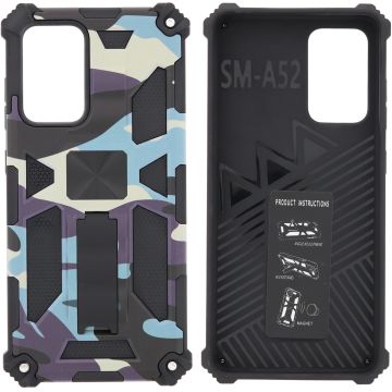 Samsung Galaxy A52 (5G) Hoesje - Rugged Extreme Backcover Camouflage met Kickstand - Paars