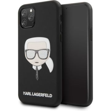 Apple iPhone 11 Pro Max Zwart Karl Lagerfeld Backcover hoesje Glitter - Iconinc Embossed - KLHCN65GLBK