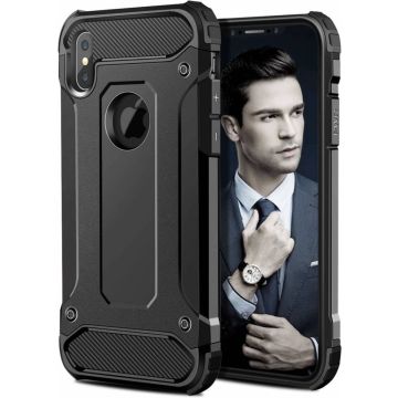 iPhone X / Xs Dual layer Rugged Armor hoesje / Hard PC & TPU Hybrid case zwart