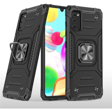 Samsung A41 Hoesje - Heavy Duty Armor hoesje Zwart - Galaxy A41 silicone TPU 360-Degree hybride hoesje Kickstand ringhouder met Magnetisch Auto Mount