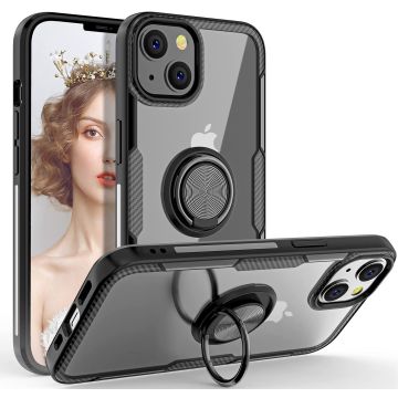 Hoesje Geschikt voor iPhone 13 hoesje - Luxe Back Hoesje Geschikt voor iPhone 13 case met Metalen Ring houder - Zwart