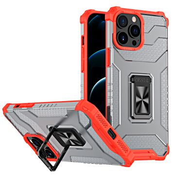 Hoesje Geschikt voor iPhone 13 Pro Max transparent rugged case Met Ringhouder – Rood