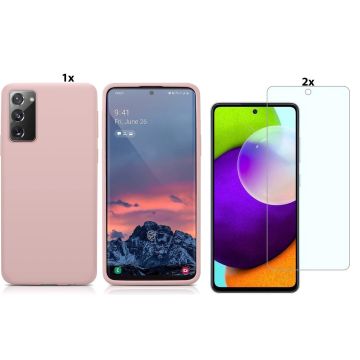 Samsung Galaxy A02s Hoesje Soft Nano Silicone Backcover Gel Licht Roze Met 2x Glazen Screenprotector