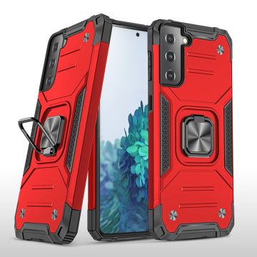 Samsung S21 Hoesje - Heavy Duty Armor hoesje Rood - Galaxy S21 silicone TPU hybride hoesje Kickstand ringhouder met Magnetisch Auto Mount