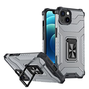Hoesje Geschikt voor iPhone 13 Mini transparent rugged case Met Ringhouder – Zwart