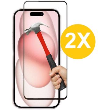 Full Cover Screenprotector Geschikt voor 15 Zwart 2pack | Volledige Beschermglas Tempered Glass