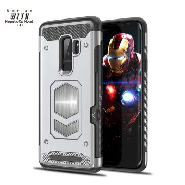 Ntech Samsung Galaxy S9 Plus Luxe Armor Case met Pashouder - Zilver
