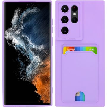 Samsung Galaxy S22 Ultra Siliconen hoesje Lavendel Paars Met Pasjeshouder
