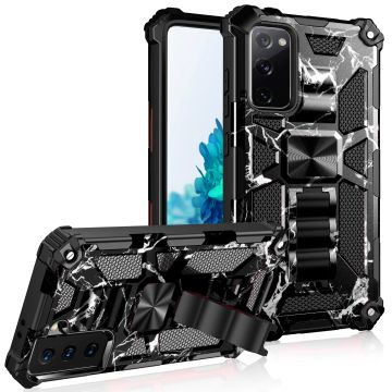Samsung S20 hoesje armor case Heavy Duty Shockproof Military Grade - Samsung Galaxy S20 hoesje kickstand cover Camouflage Zwart