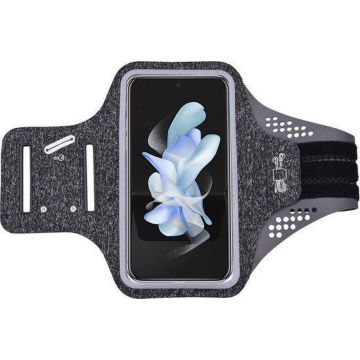 Hoesje Geschikt voor Samsung Galaxy Z Flip 4 hardloop telefoonhouder – armband - sportband - van stof - Zwart