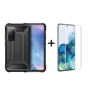 Ntech Hoesje Geschikt Voor Samsung Galaxy S20 FE hoesje - Met Screenprotector Rugged Armor Hoesje - Shockproof case - Zwart