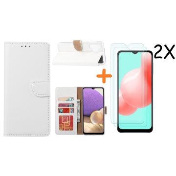 Samsung A32 hoesje bookcase Wit - Galaxy A32 4G hoesje portemonnee wallet case - A32 book case hoes cover - Galaxyt A32 4G screenprotector / 2X tempered glass